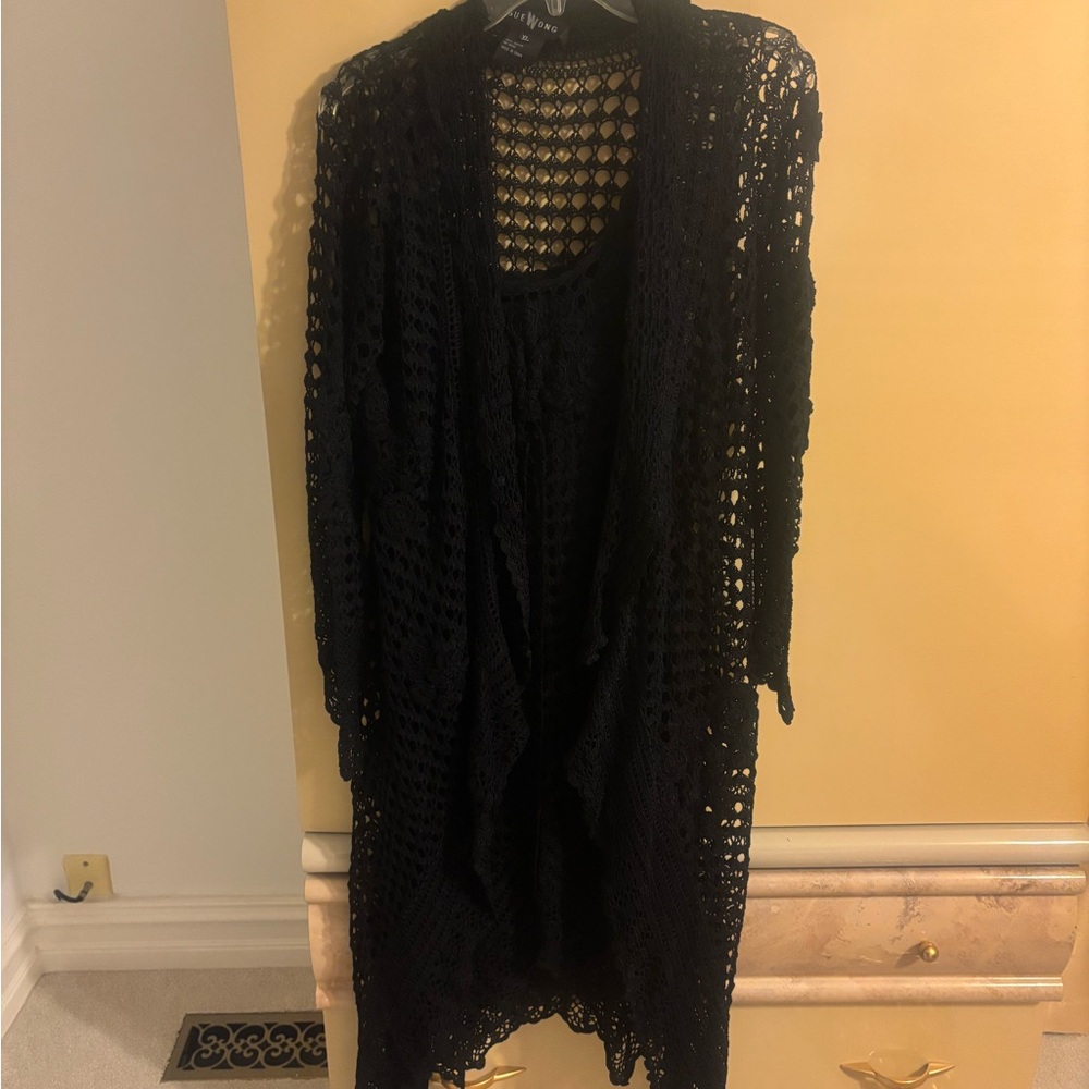 Sue Wong Elegant Black Crochet Cardigan & dress perfect for any occasion.
